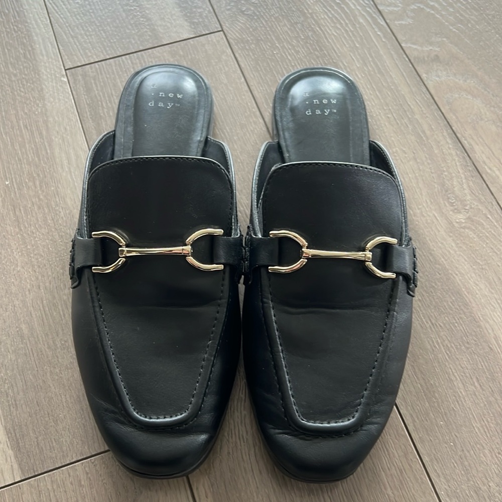 Black loafer slides